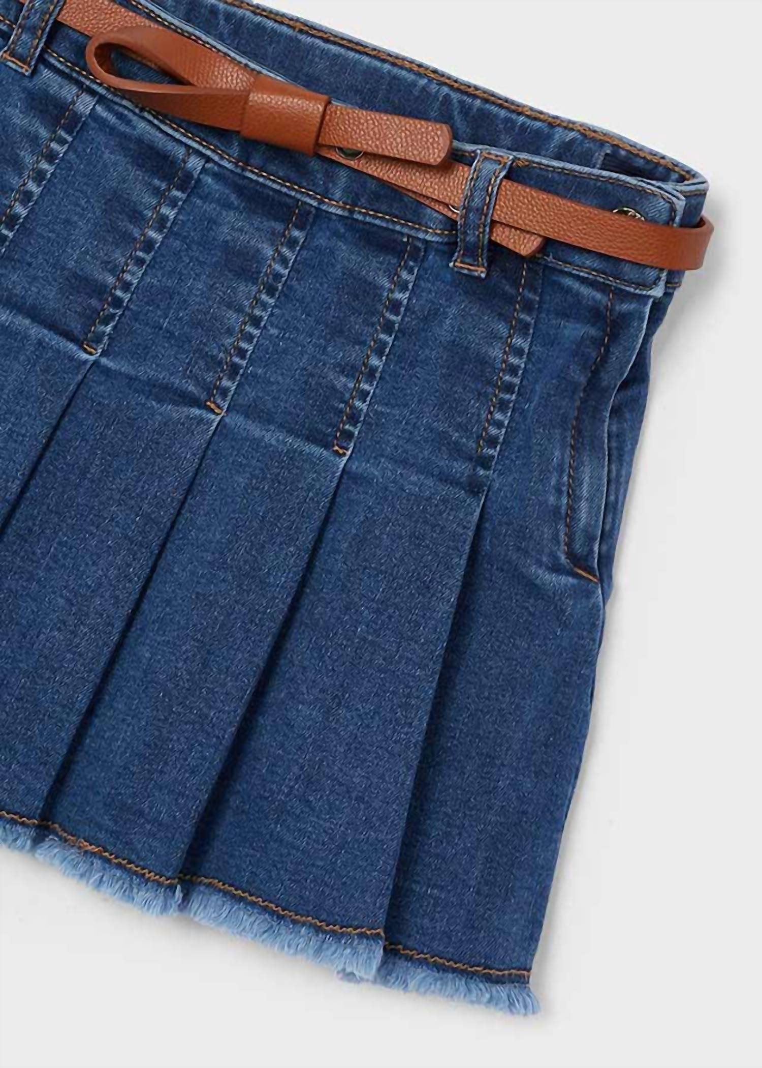 Mayoral - Pleated Denim Skirt W/ Belt