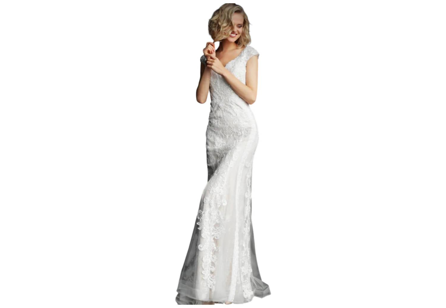 Jovani - V-neck Maxi Prom Dress