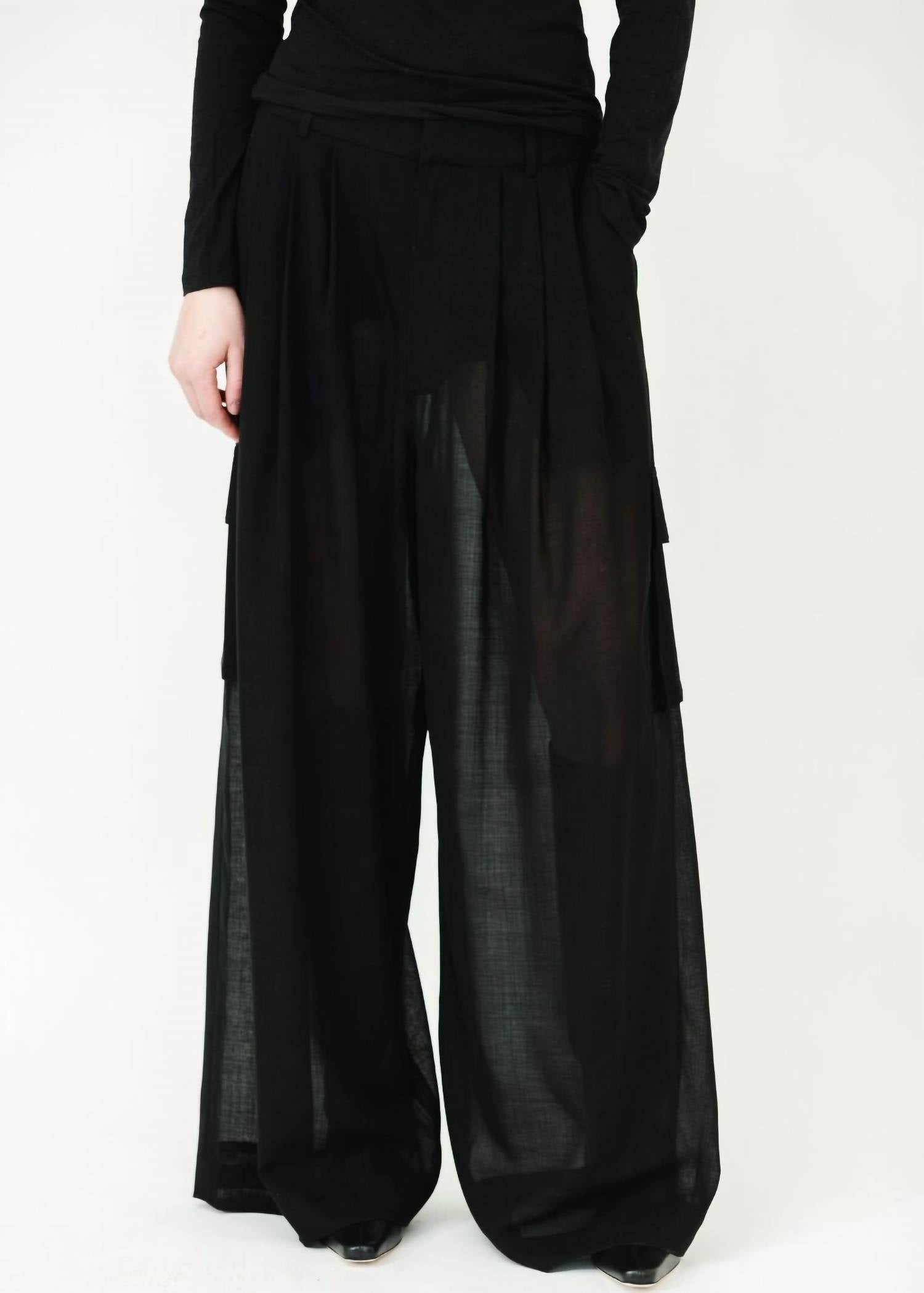 Tibi - Sheer Wool Gauze Triple Pleat Pant