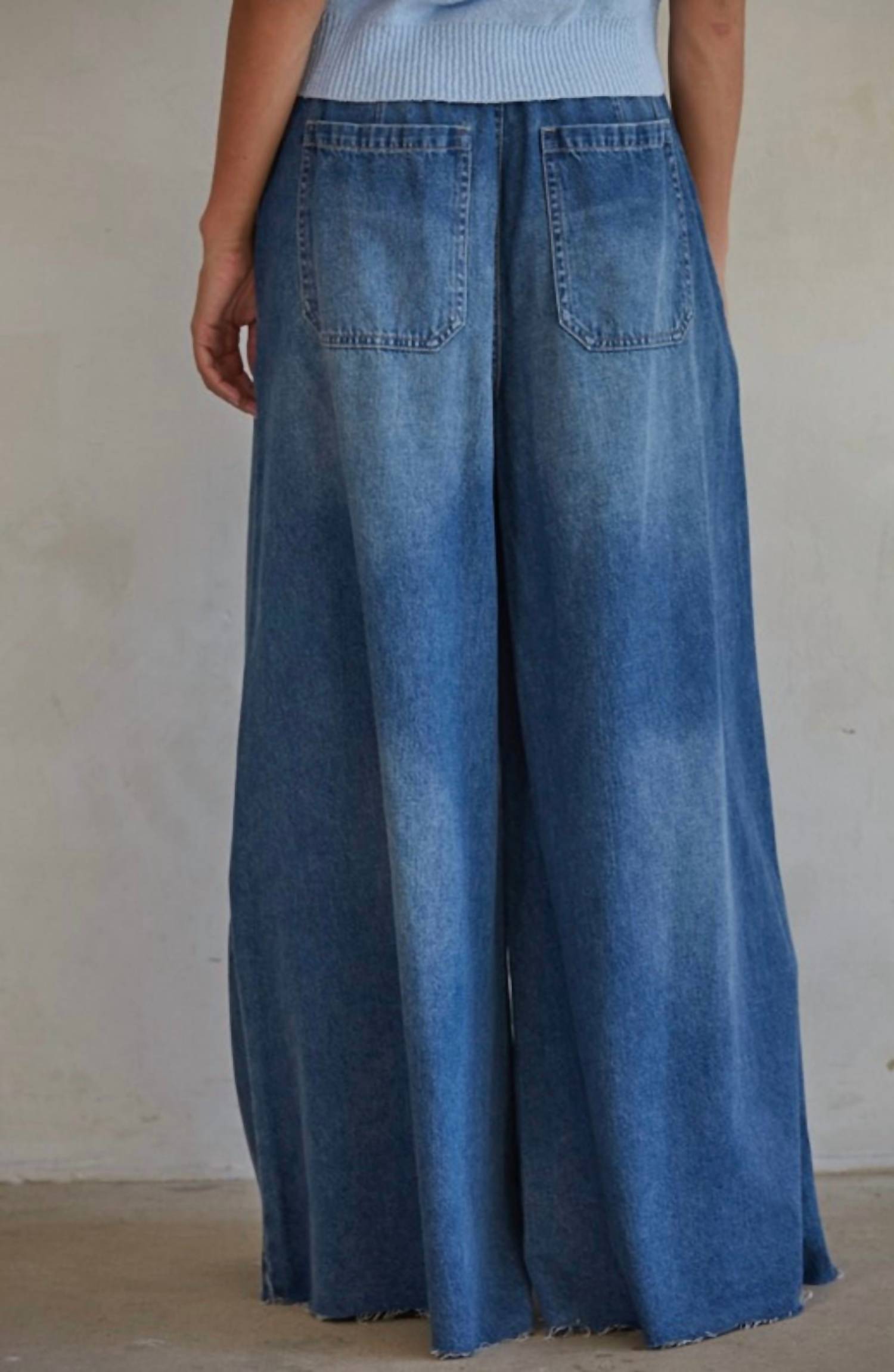 By Together Wide Leg Bell Jar Pants in dark denim - women's pants - detail view