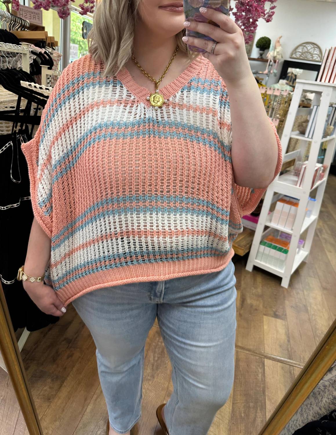 Pol - Stripe Crochet Oversized Top