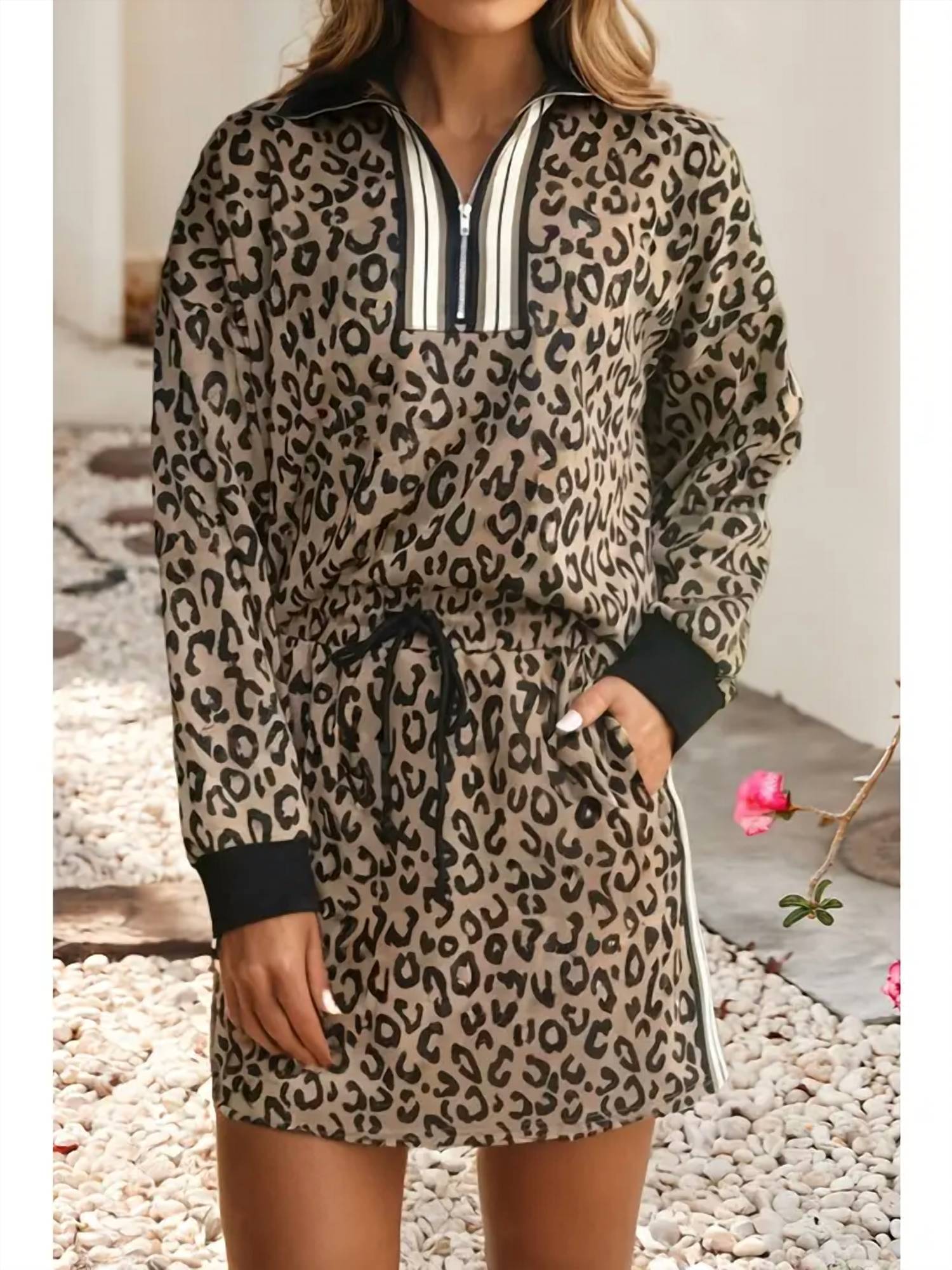 Little Daisy Closet - Leopard Zip Top And Mini Skirt Set