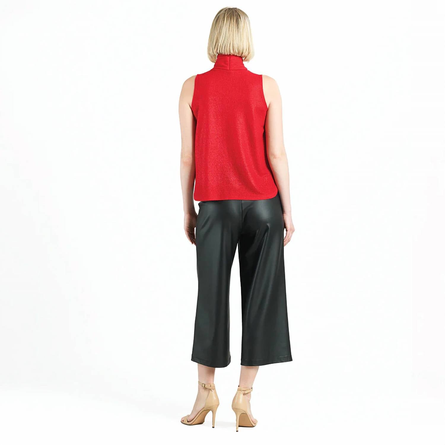 Clara Sun Woo Sleeveless Mock Neck Blouse With Neck Bow Tie in red - women's blouse - detail view