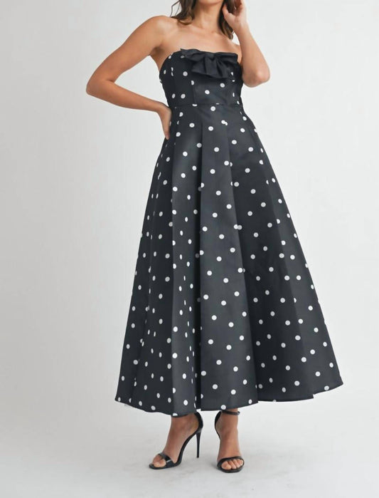 Mable - Strapless Polka Dot Bow Dress