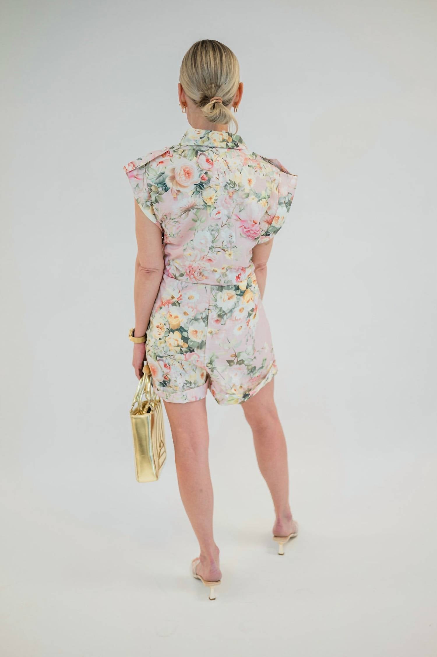 Endless Blu. - Short Sleeve Button Up Jumpsuit