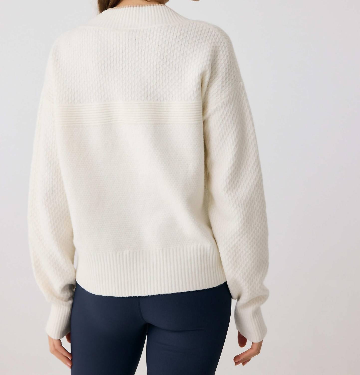 By Together Camille Soft V-neck Sweater in cream heather - women's sweater - alternate view