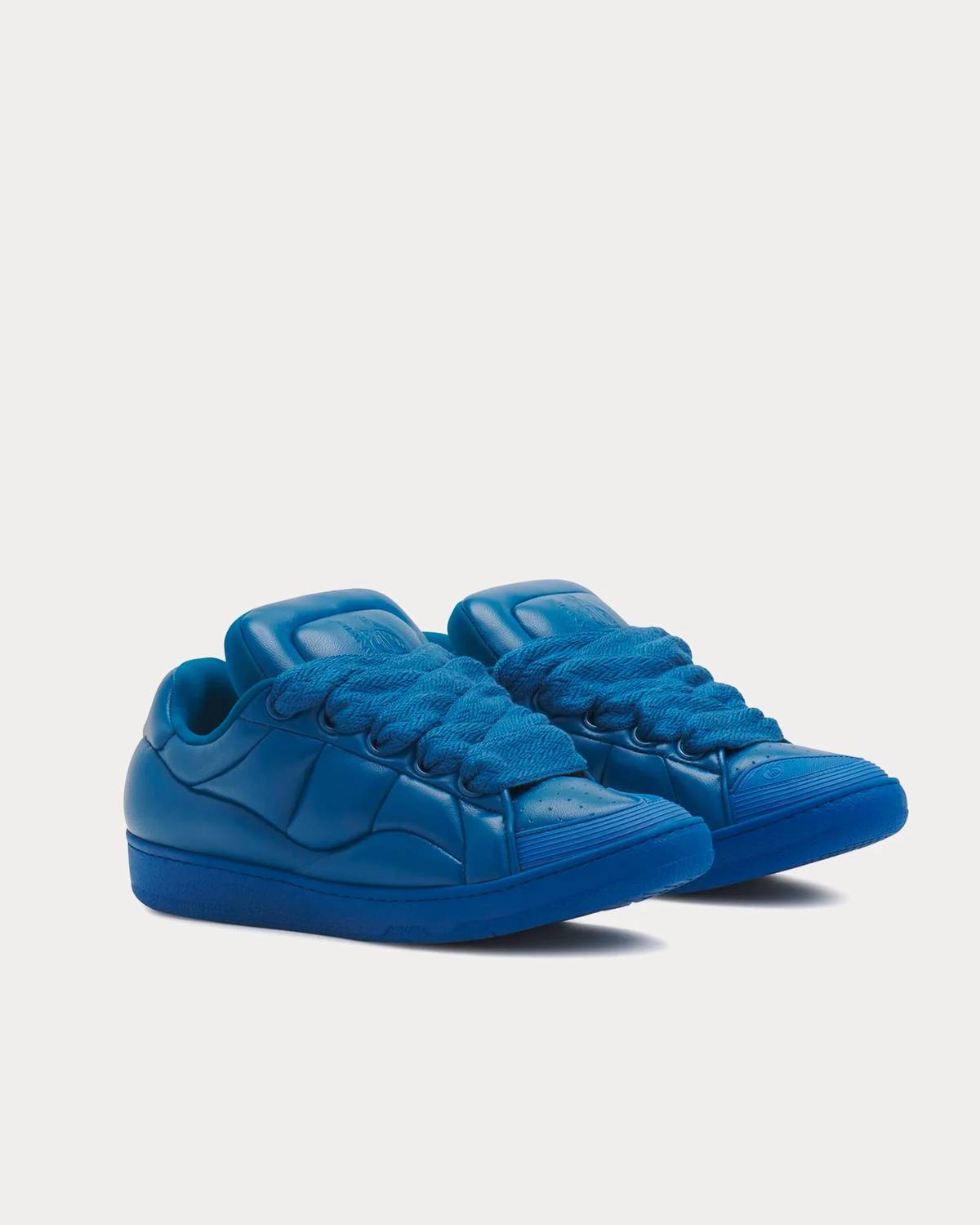 LANVIN Men's Curb Xl Padded Leather Low Top Sneakers in ocean blue - men's sneaker - detail view
