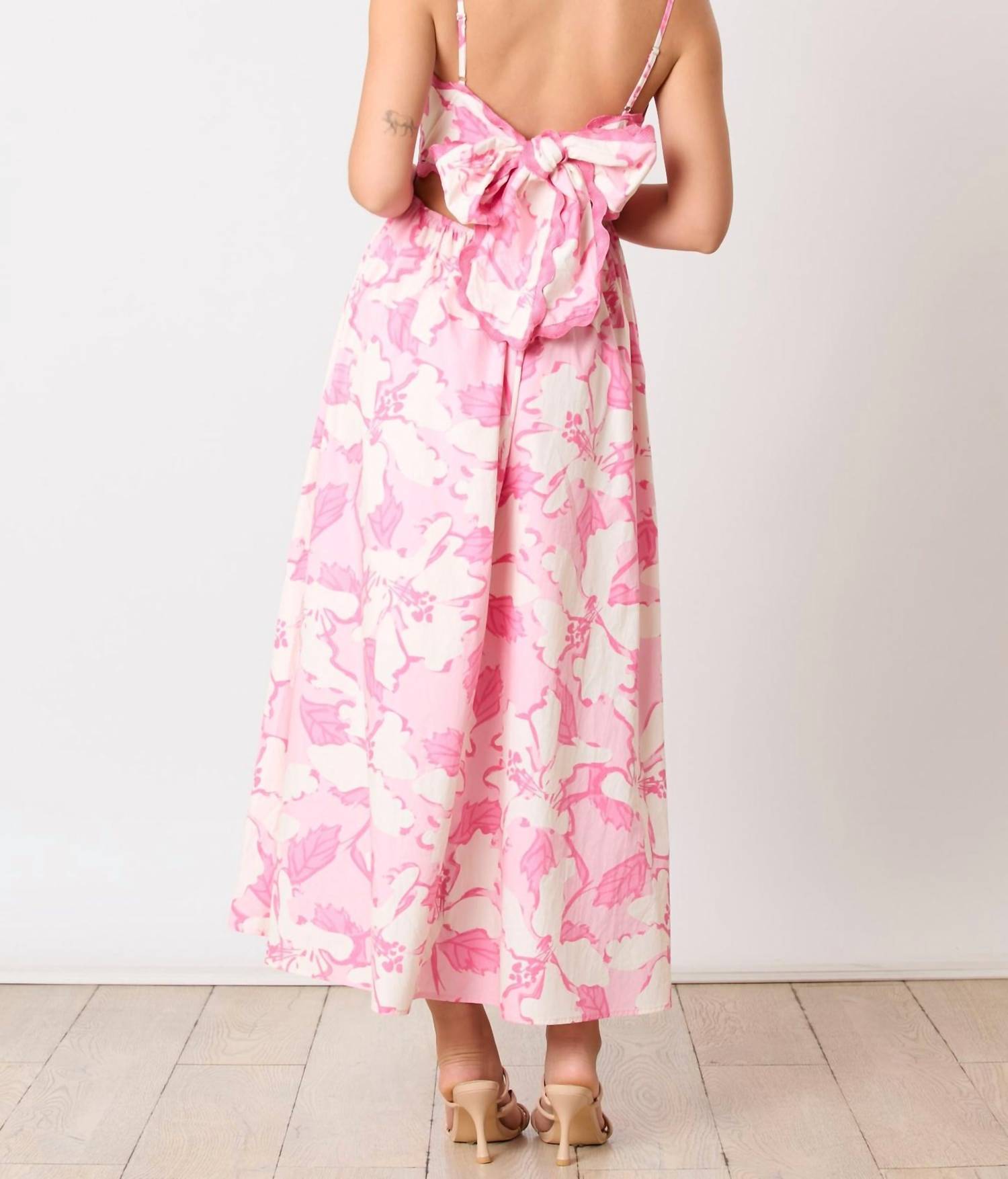 Peach Love Savannah Back Tie Maxi Dress in pink multi - women's dress - detail view