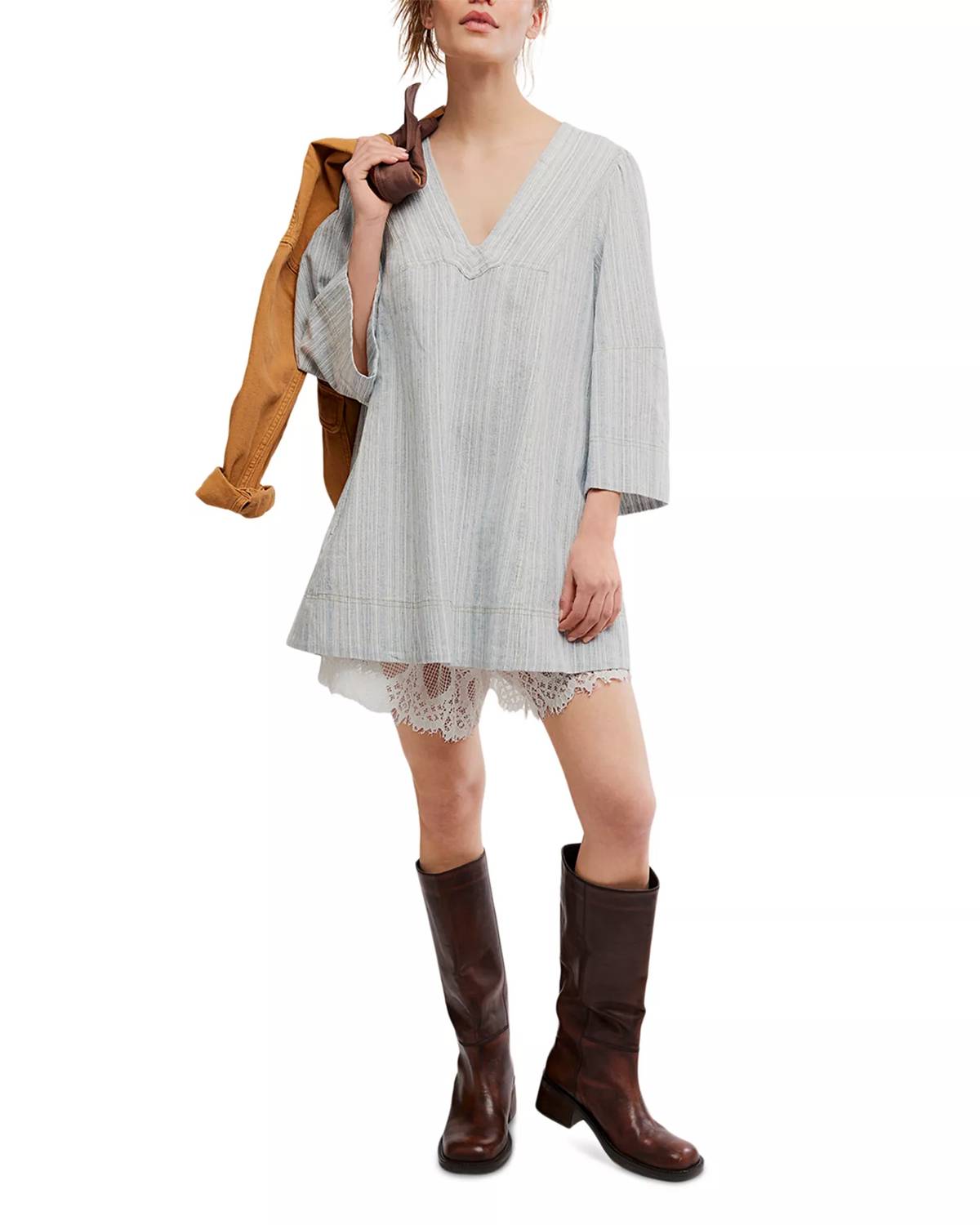 Free People Goldie Balloon Sleeve Dress in indigo combo - women's dress - alternate view