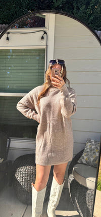 Bluivy - Mock Neck Knit Sweater Mini Dress