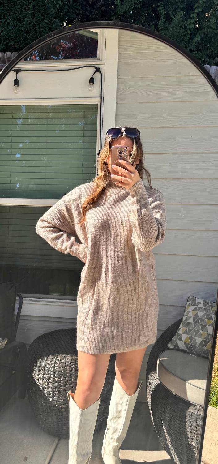 Bluivy - Mock Neck Knit Sweater Mini Dress