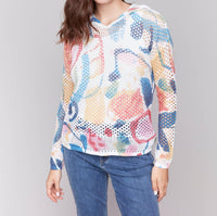 Charlie B - Printed Fishnet Crochet Hoodie Sweater