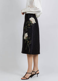 SIMKHAI Arla Floral Jacquard Midi Skirt in black - women's skirt - alternate view