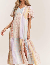 J.Nna - Patch-work V-neck Midi Dress