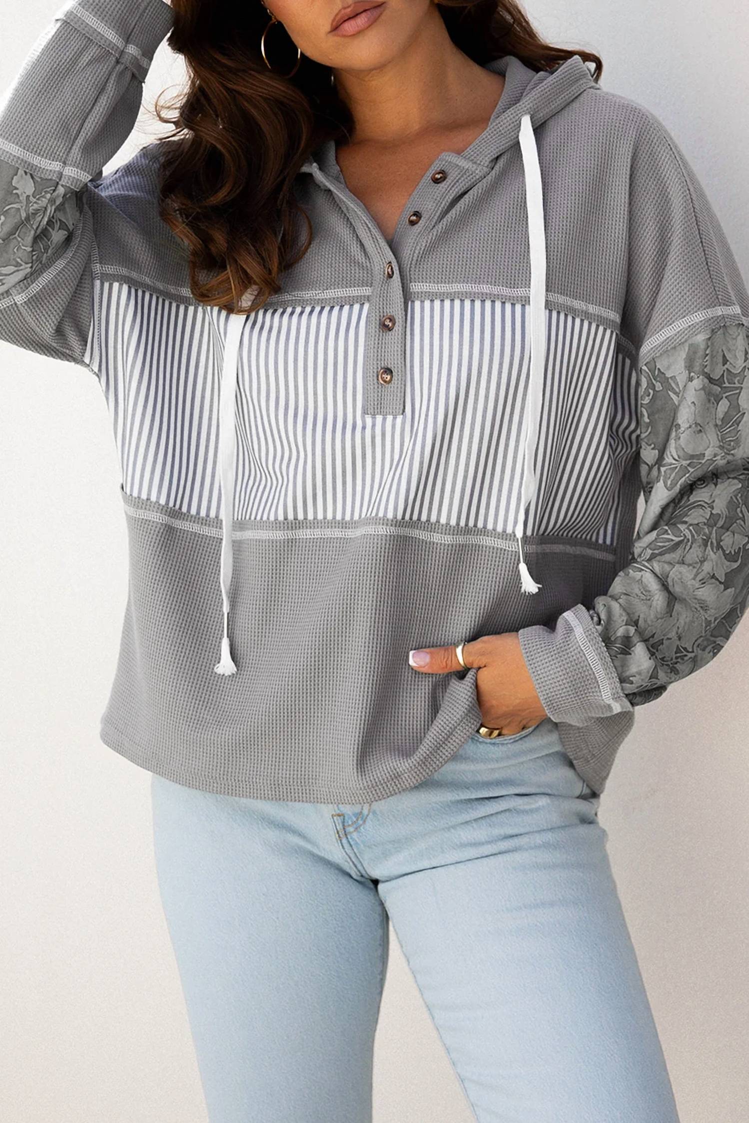 66Disco - Waffle Patchwork Hooded Top