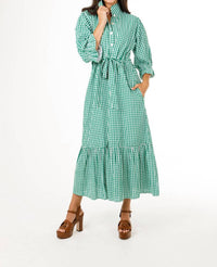 HOLLY SHAE Design Catherine Dress in green white gingham - women's dress