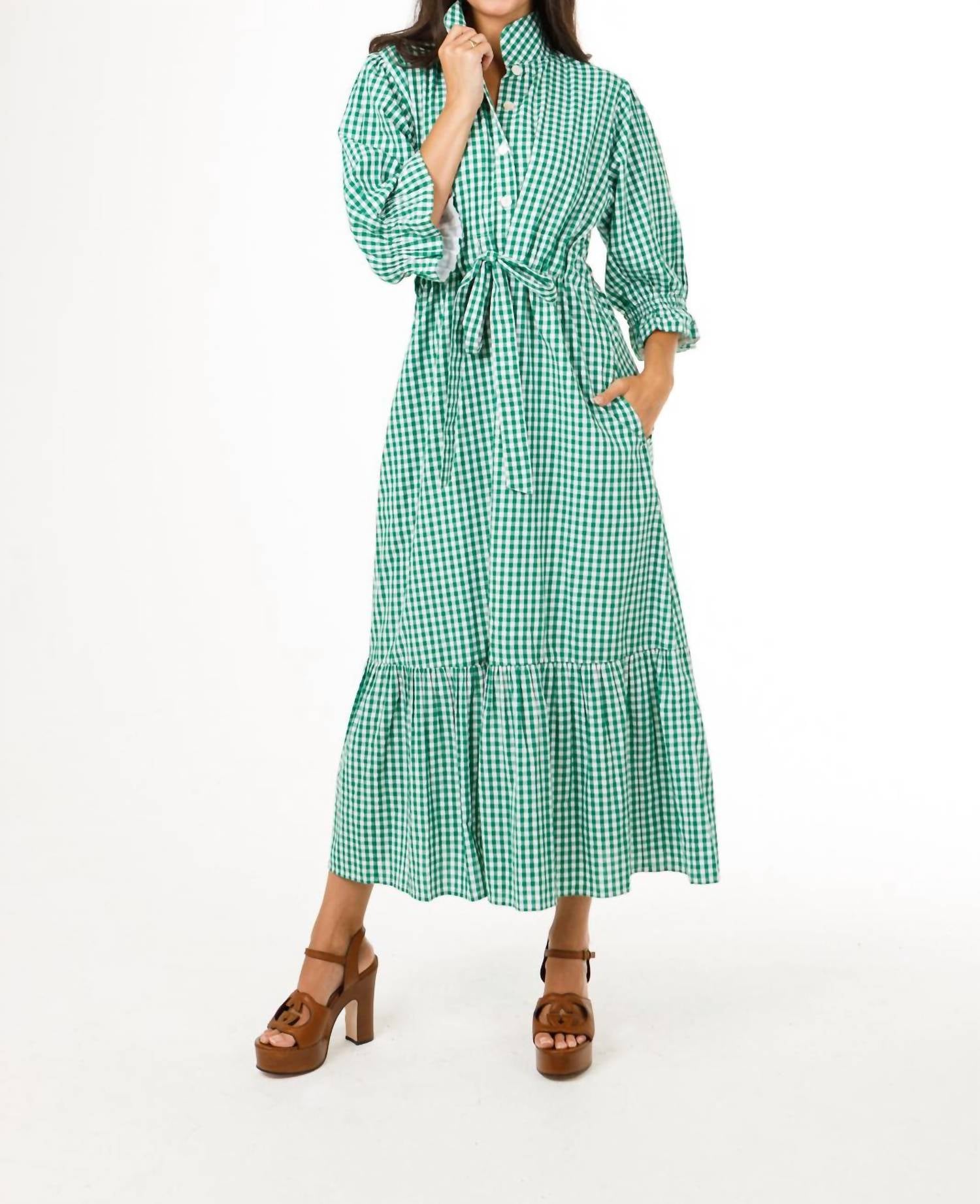 HOLLY SHAE Design Catherine Dress in green white gingham - women's dress