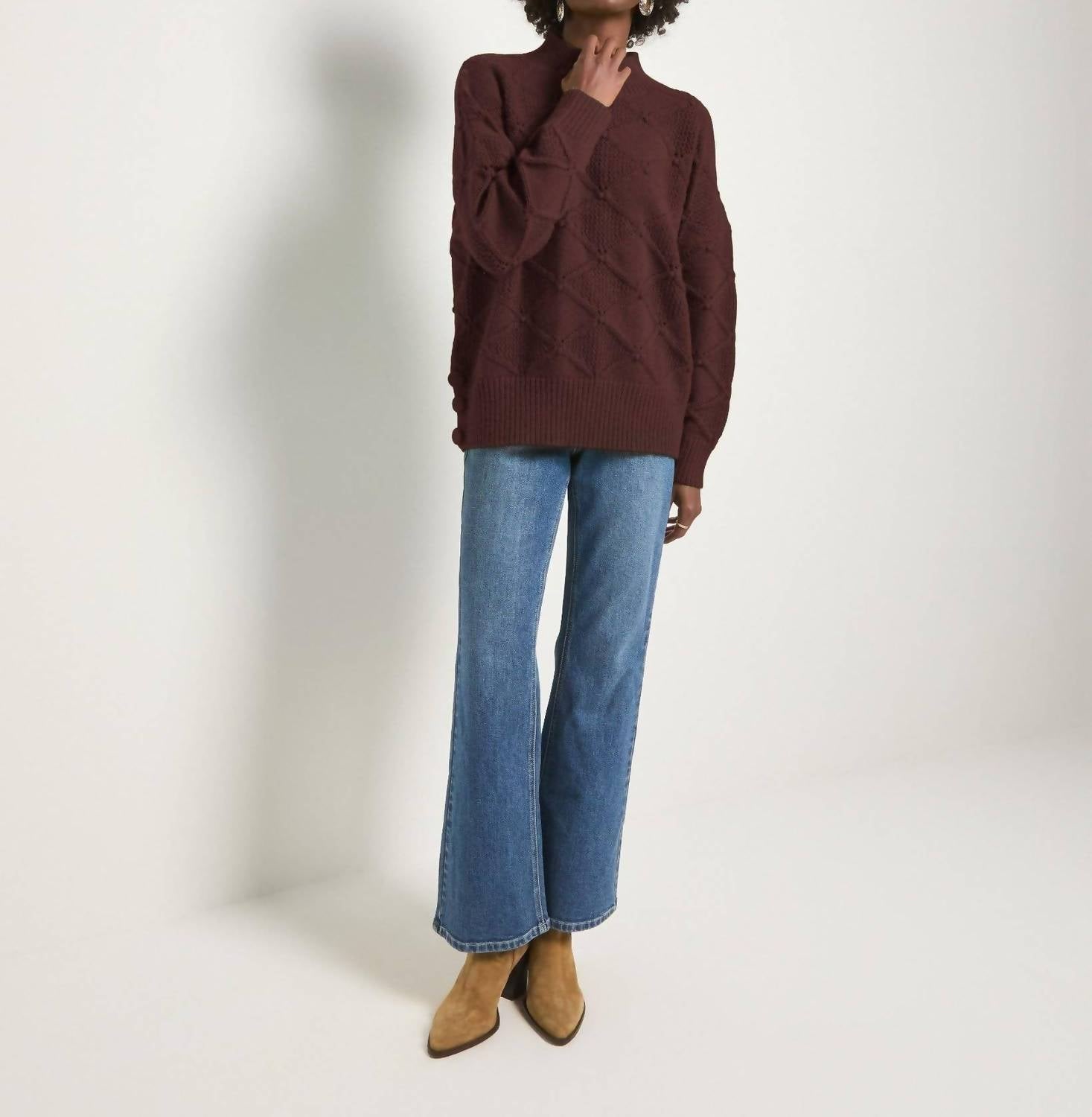 Seventy Eight and Sunny Countryside Long Sleeve Sweater in espresso - women's sweater - detail view