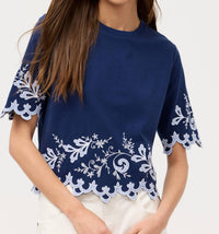 Johnny Was ADDELINE ELBOW SLEEVE TEE in navy - women's t-shirt
