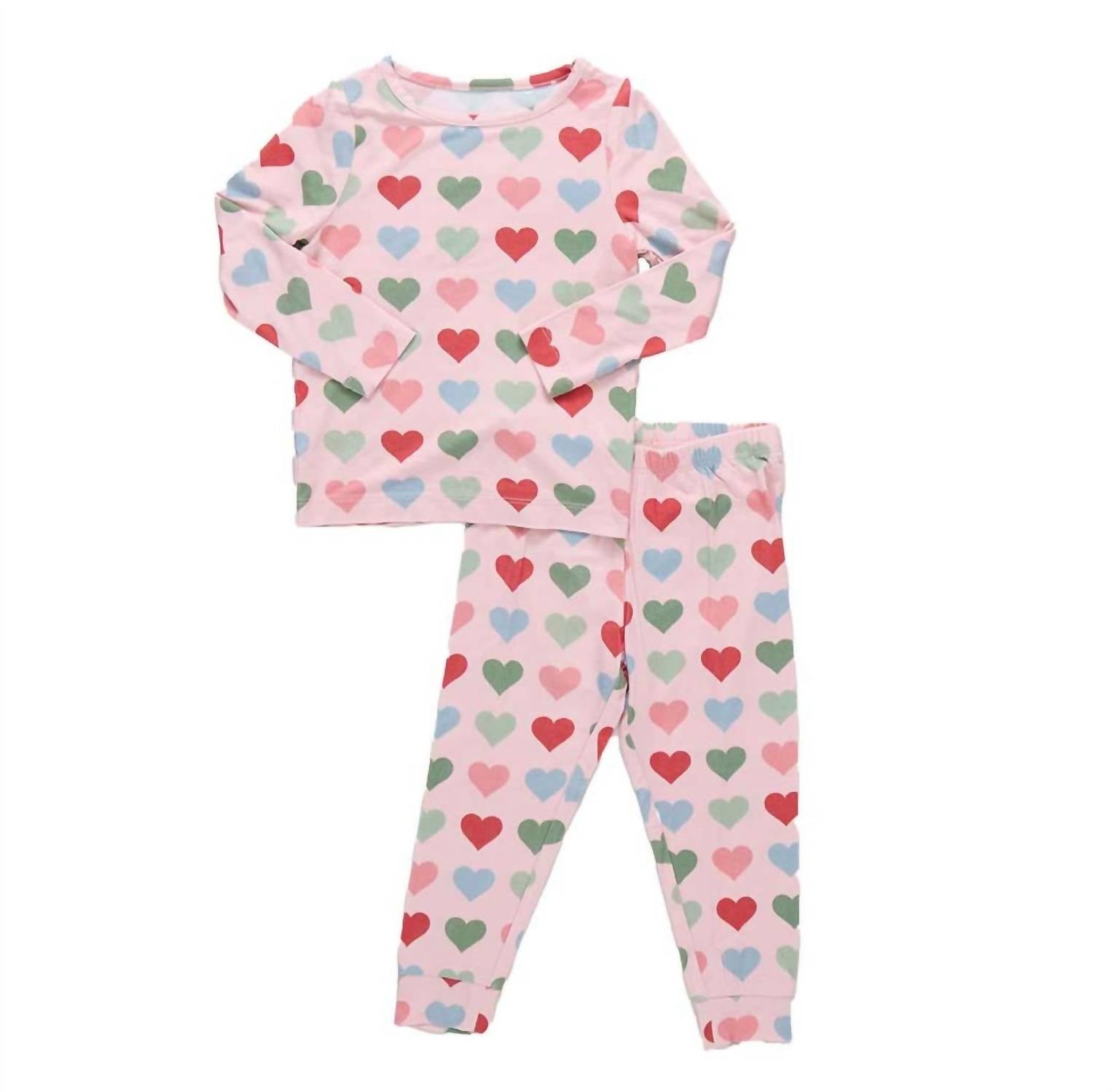 PINK CHICKEN Girls' Pajama Set in pink small hearts - kids' sleepwear
