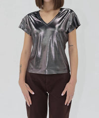 Another Love Lumi Knit Top in metallic black - women's t-shirt