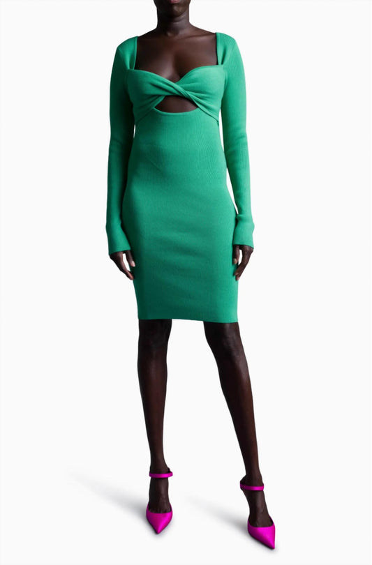 Retrograde Twist Front Long Sleeve Knit Dress