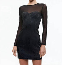 Alice + Olivia - Takako Mesh Long Sleeve Mini Dress