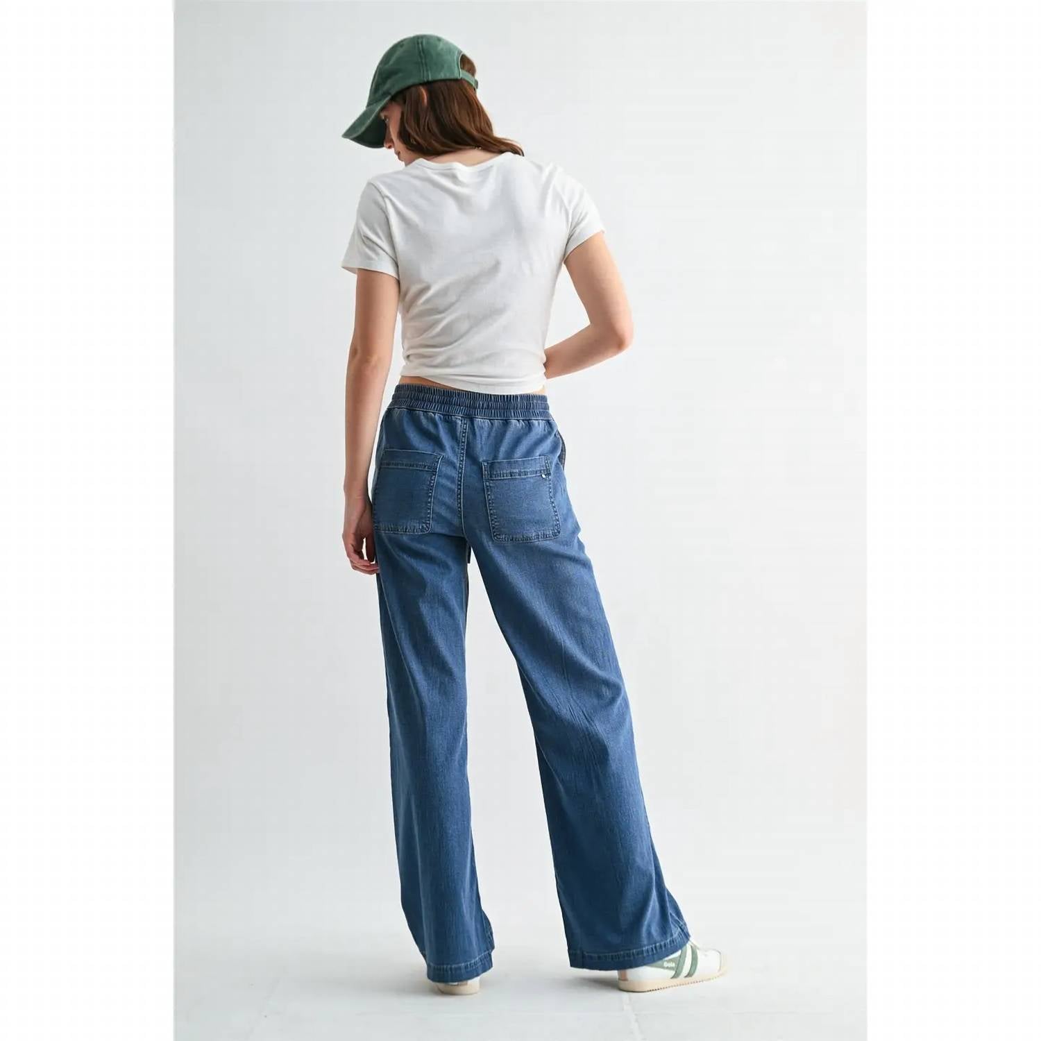 Mica Denim - Wide leg Cinched Waist Pant
