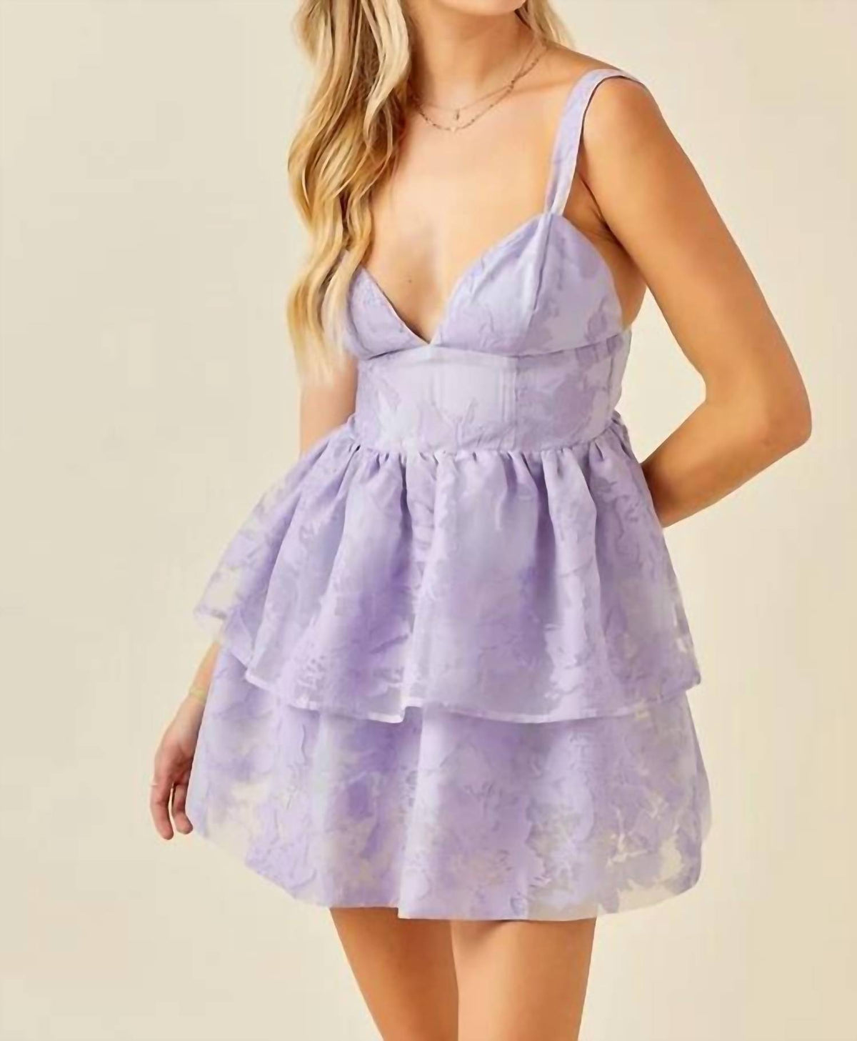 Day + Moon - Floral Organza Tiered Romper Dress