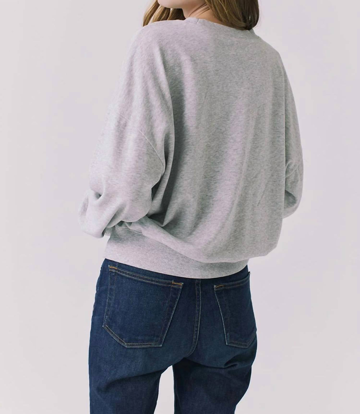 Chaser Health Is Wealth Cotton Pullover Sweatshirt in heather grey - women's top - detail view