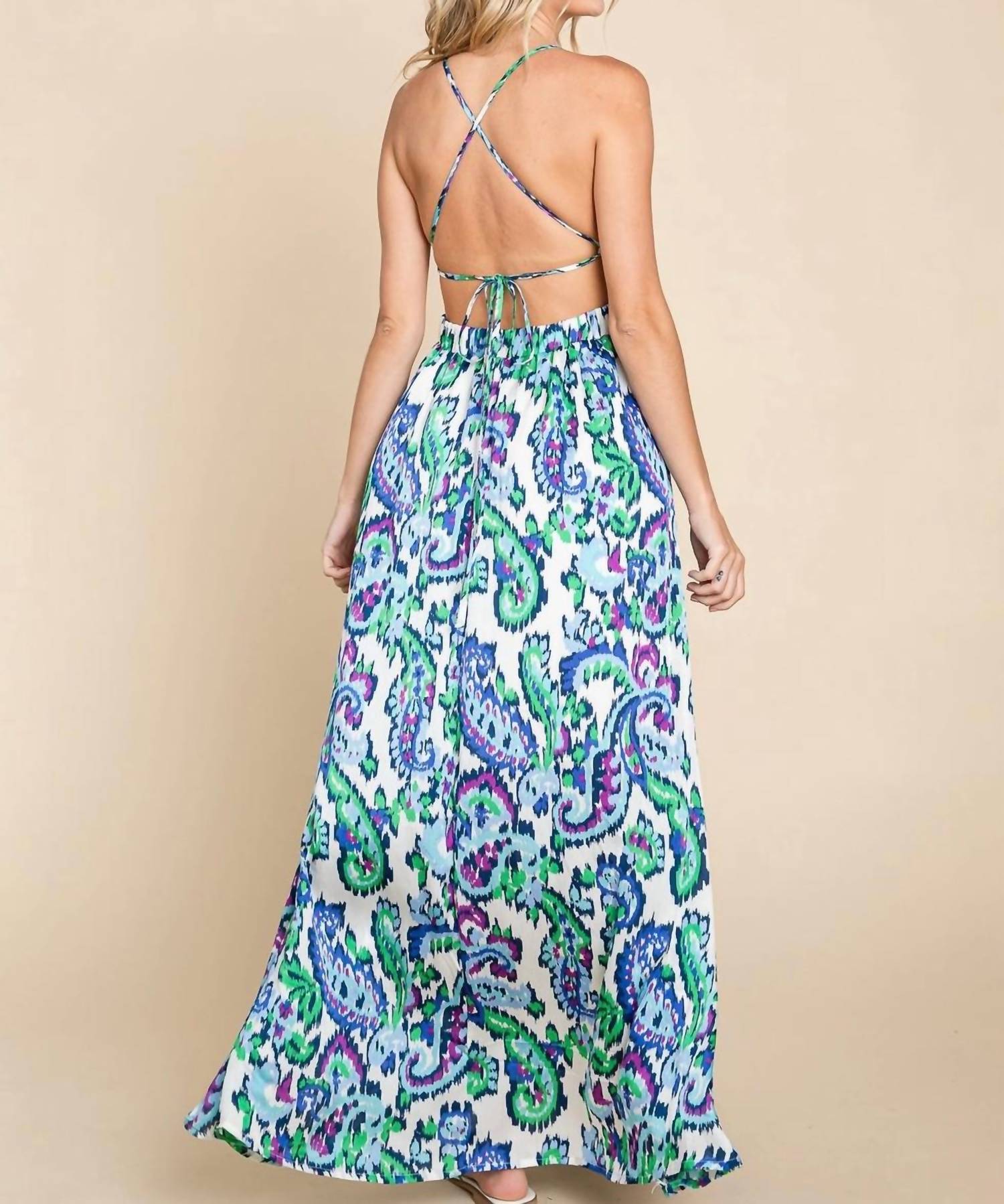 Rolypoly - Deep V Neck Boho Maxi Dress