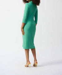 Joseph Ribkoff - Ruched Faux Wrap Midi Sheath Dress