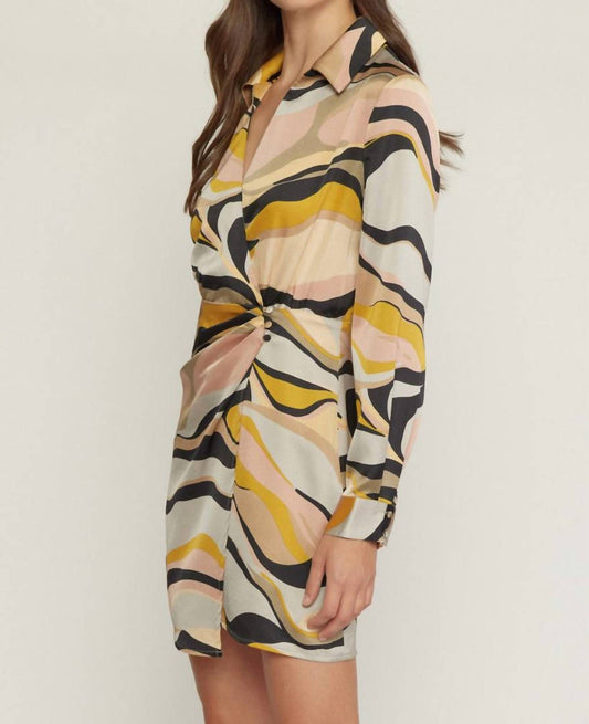 Entro - Swirl Print V-Neck Wrap Style Mini Dress