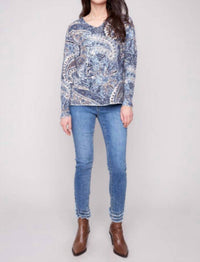 Charlie B - Printed V Neck Sweater