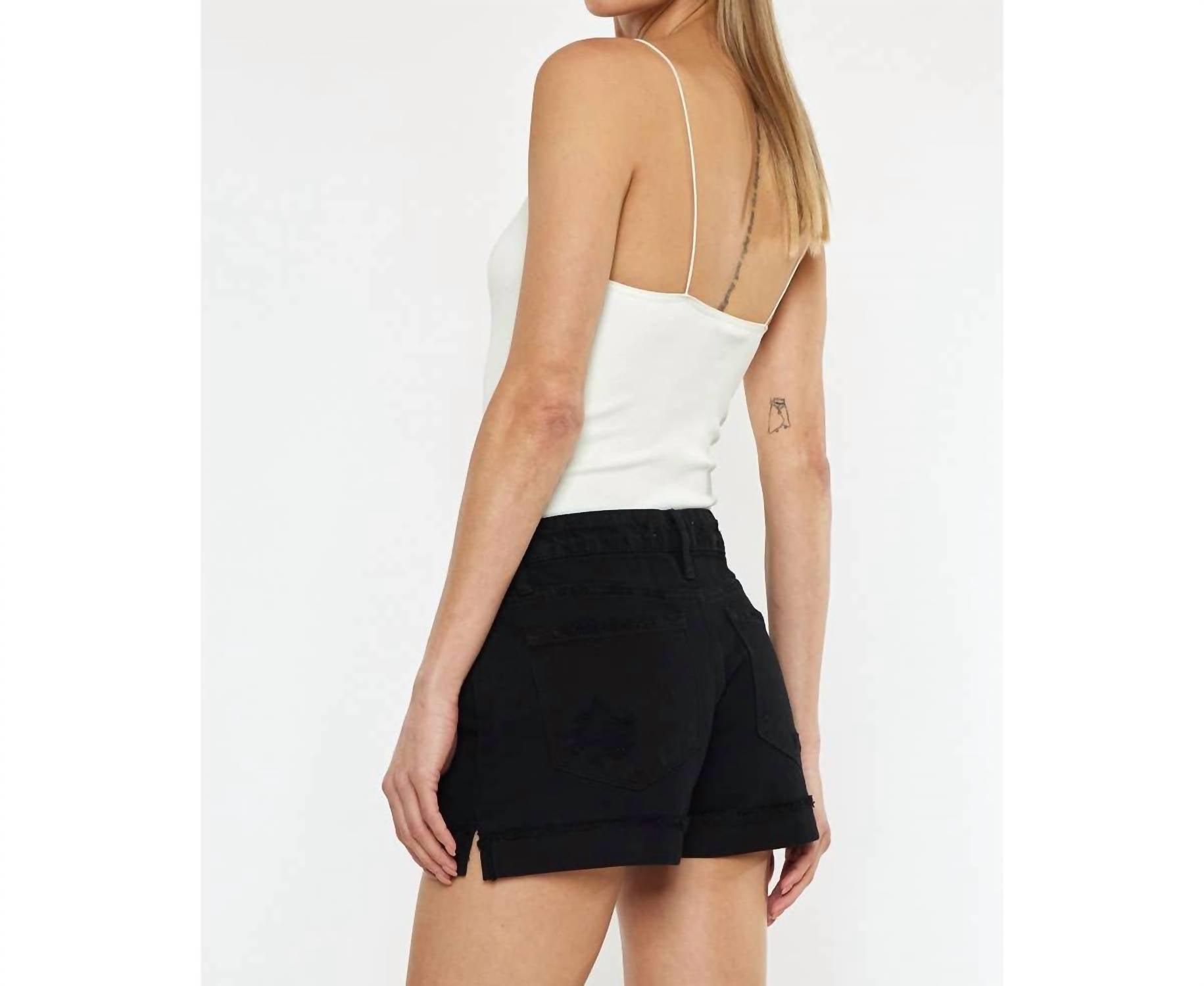 KanCan Denim Mid Rise With Rigid Ends Short in black - women's shorts - view 7