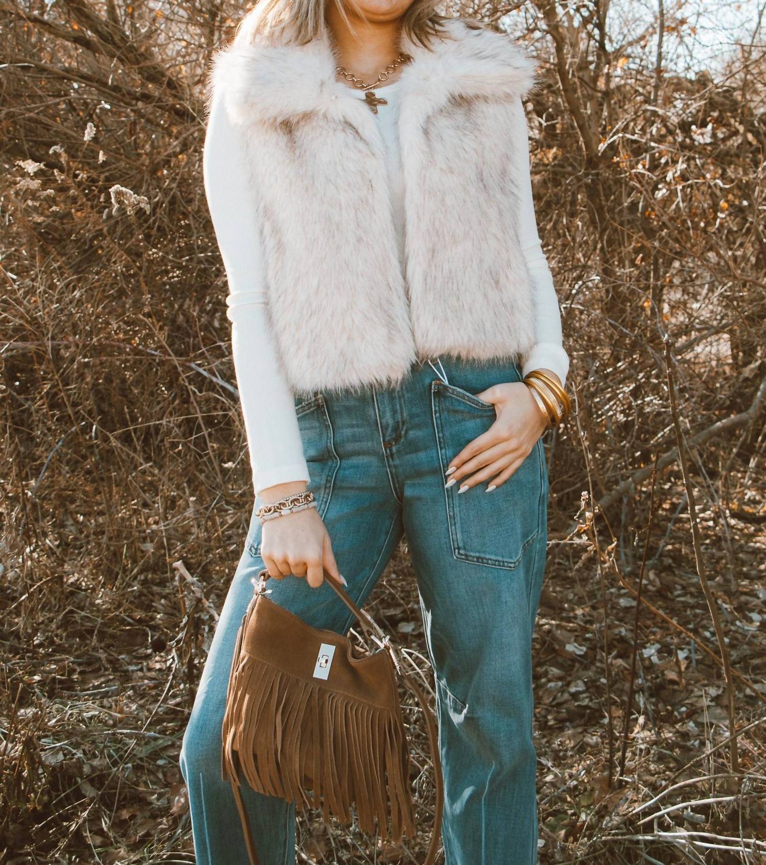 BUCKETLIST Fireside Faux Fur Vest in cream - women's jacket - view 5