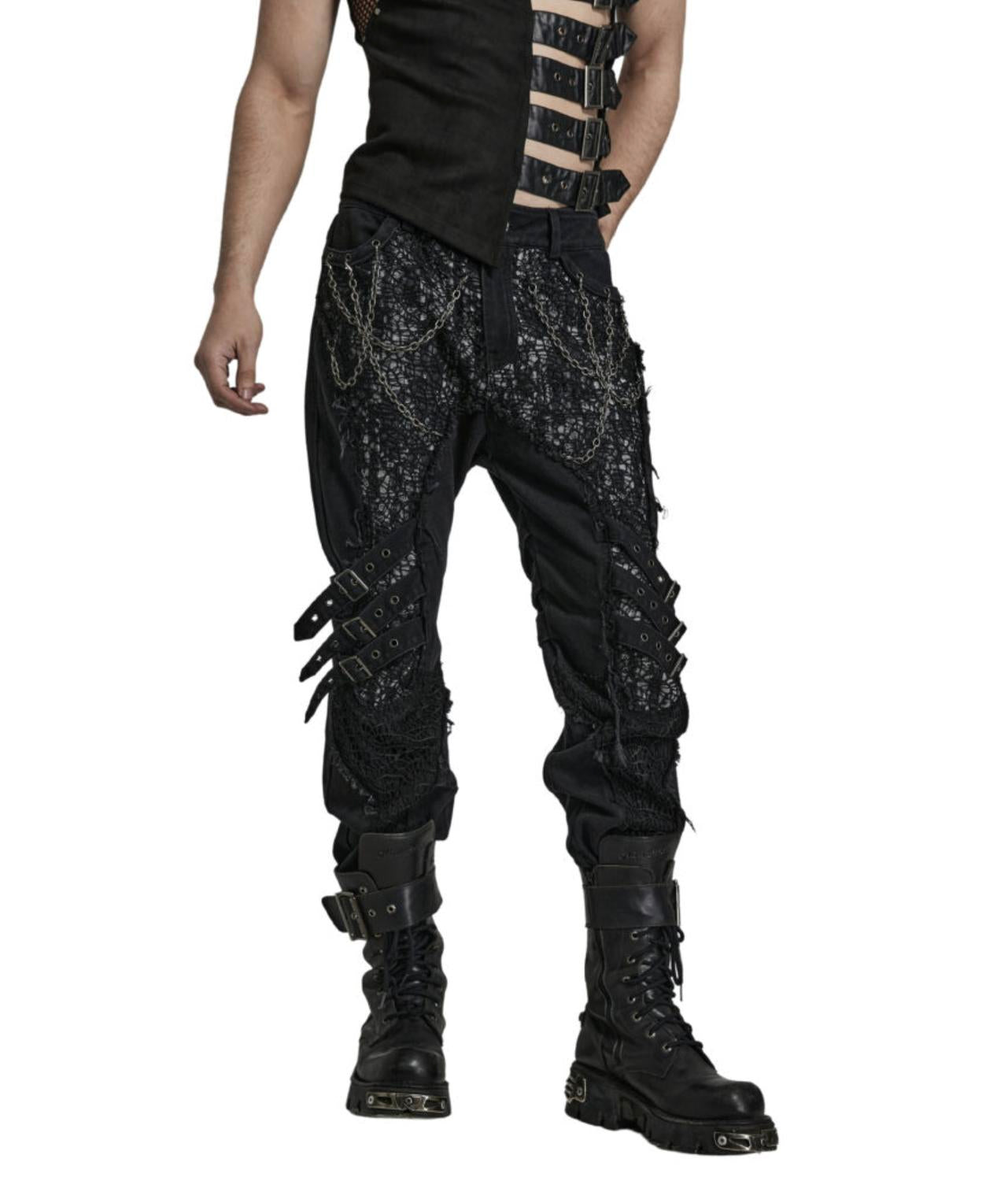 Western F.A.S.H.I.O.N - Punk Abstract Splicing Pants With Chains