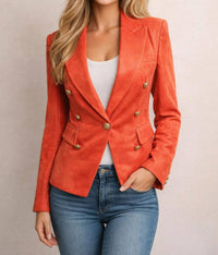 Oolala - Double Breasted Faux Suede Blazer Jacket