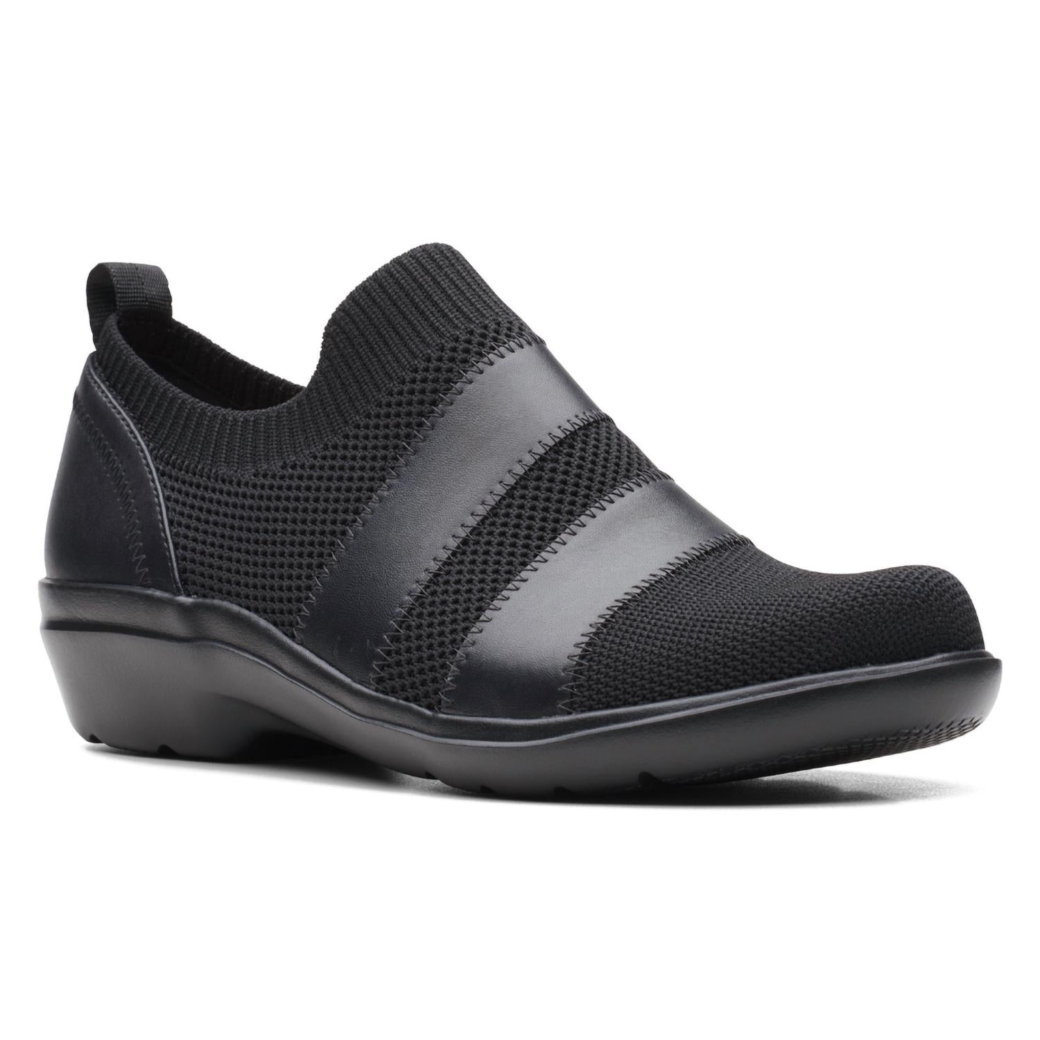 Clarks Women's Sashlyn Edge Loafer in black knit - women's flats