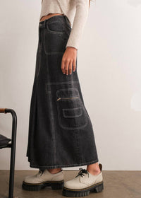 Papermoon - Denim Cargo Contrast Stitch Maxi Skirt