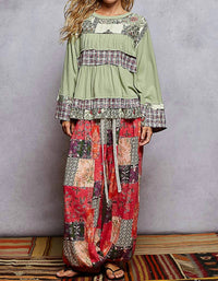 POL Relaxed Fit Print Plaid Full Sleeve Top in mint green - women's blouse - view 5