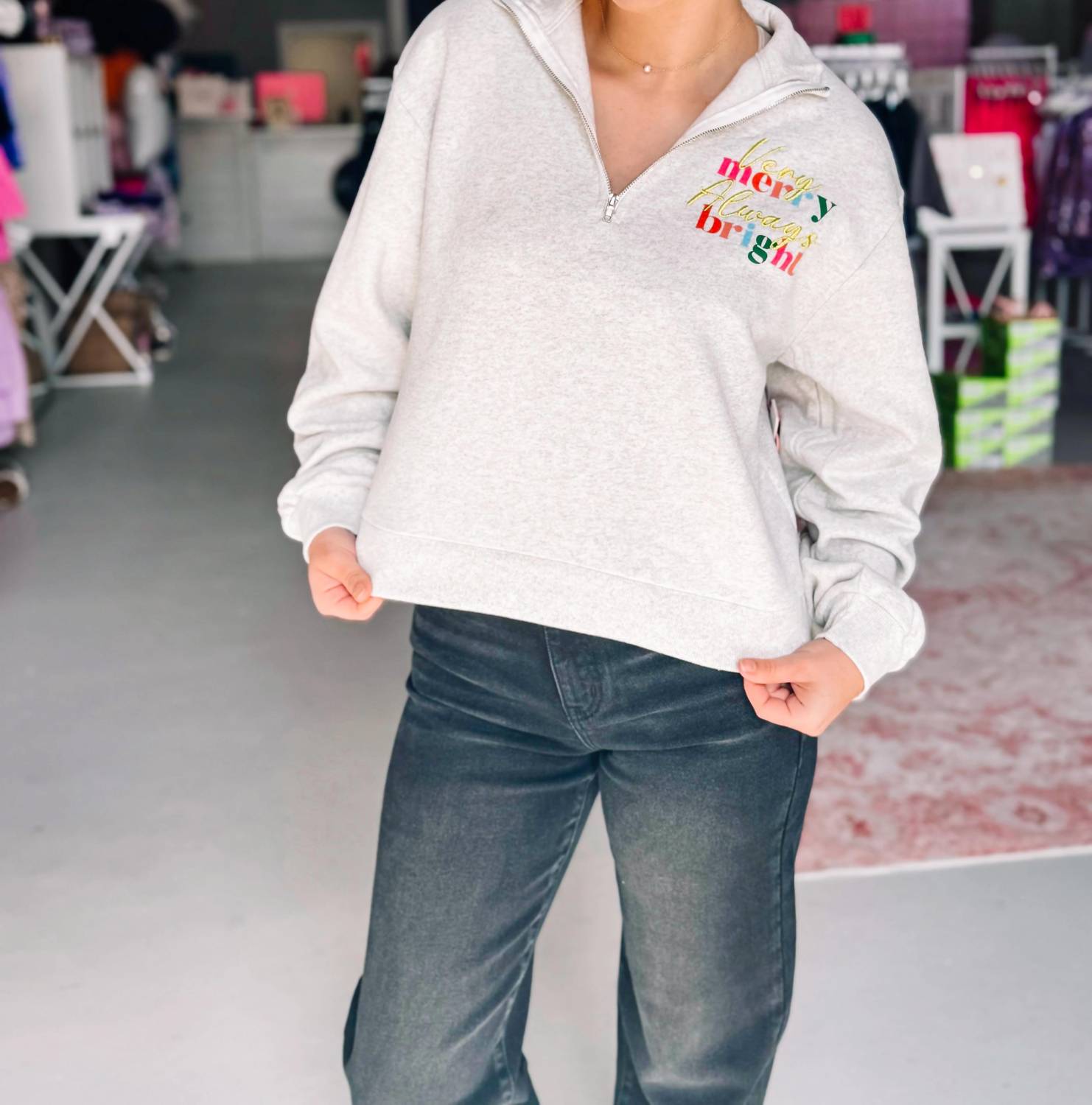 Simply Southern - Girl's Very Merry Always Bright Quarter Zip Pullover