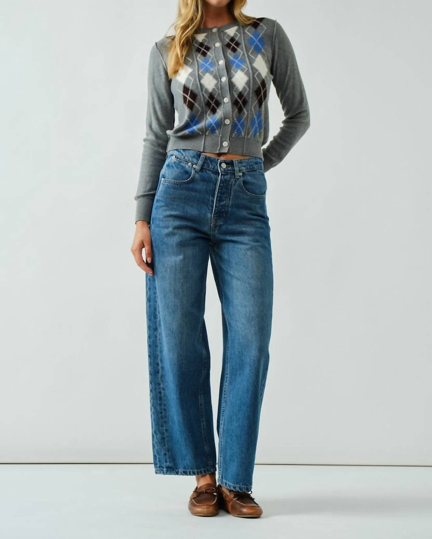 Aaron & Amber - Argyle Button Front Sweater Cardigan