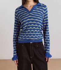 Damson Madder - Silvia Knitted Stripe Polo Sweater