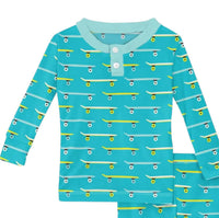 KICKEE Kids Confetti Skateboard Pajama Set in blue - kids' sleepwear - detail view