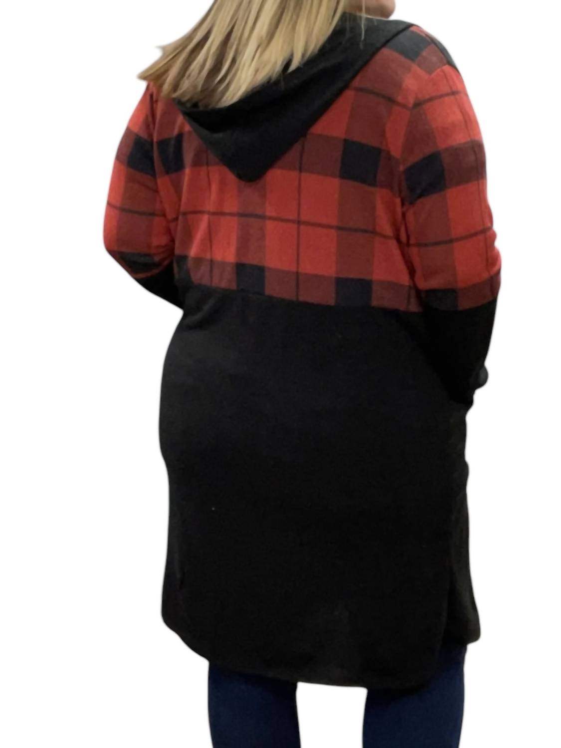 Honeyme - Hooded Buffalo Plaid Cardigan