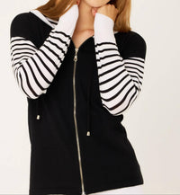 French Kyss - Stripe Sleeve Zip Up Hoodie