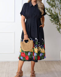 Jodifl - Floral Border Solid Midi Dress
