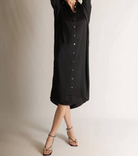 P.Cill - Satin Oversized Button Up Shirt Midi Dress