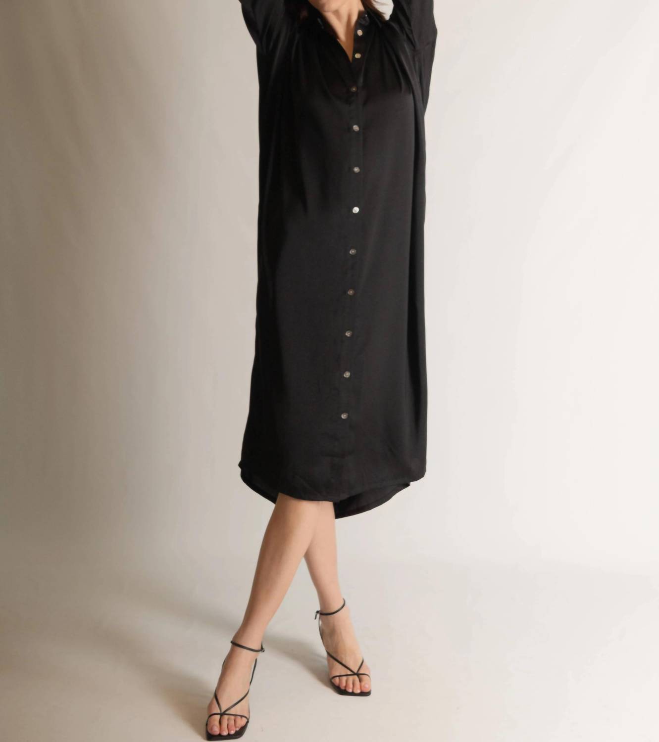 P.Cill - Satin Oversized Button Up Shirt Midi Dress